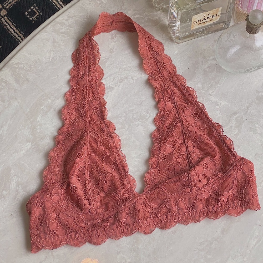 Free People coral lace halter bralette